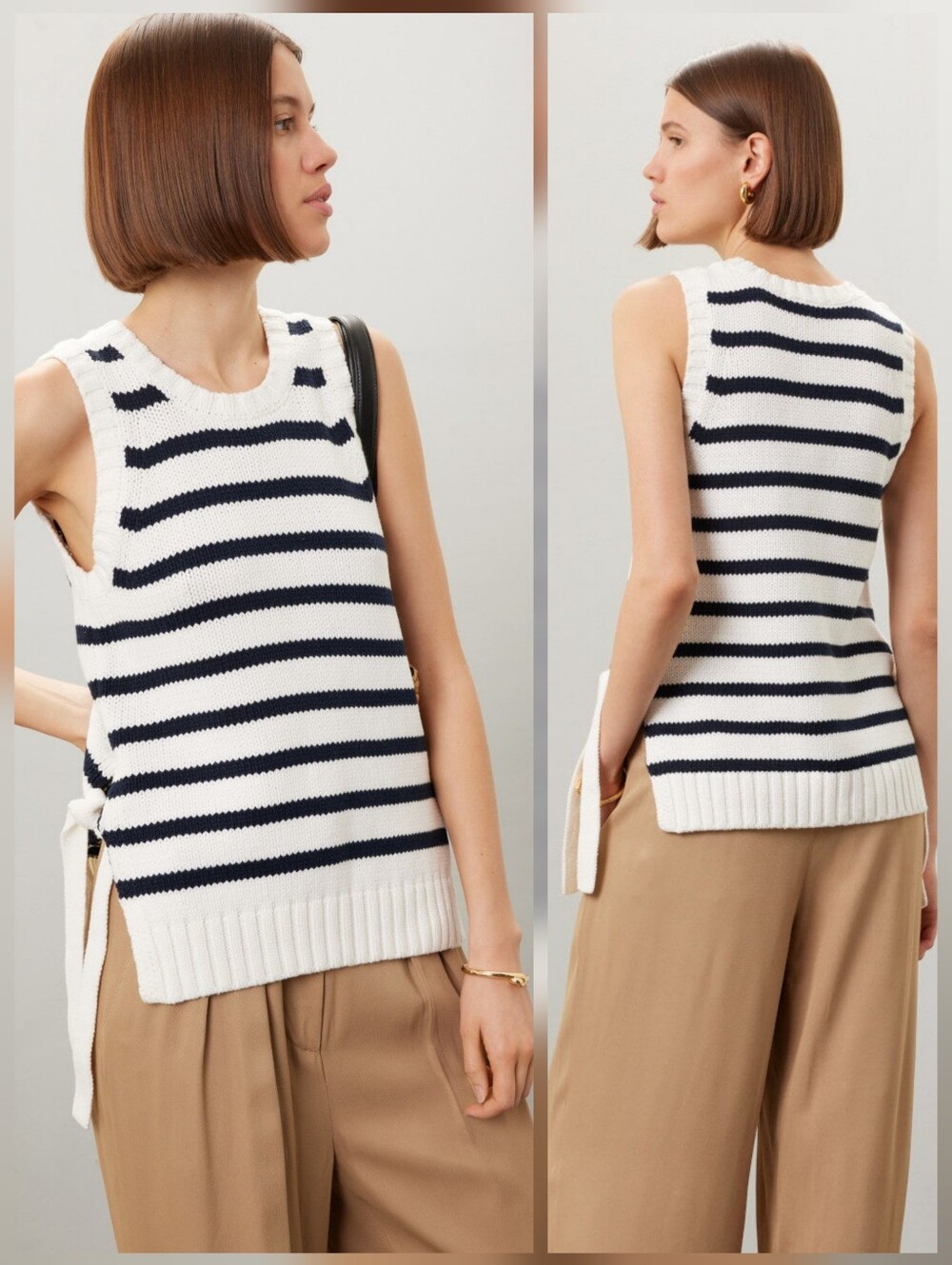 Splendid Zoey Tie Sweater Top Sleeveless Crew Neck Size S